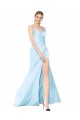 Cheap Sleeveless V-Neck Stretch Satin Light Sky Blue Long Formal Dress Canada