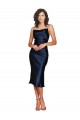 Cheap Sleeveless Cowl Neck Silky Satin Dark Navy Cocktail Length Formal Dress Canada