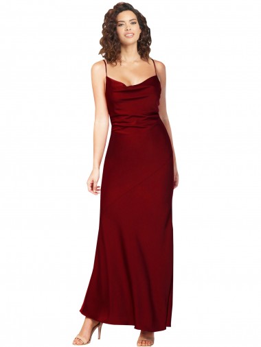 Cheap Sleeveless Cowl Neck Silky Satin Burgundy Long Black Tie Formal Dress Canada