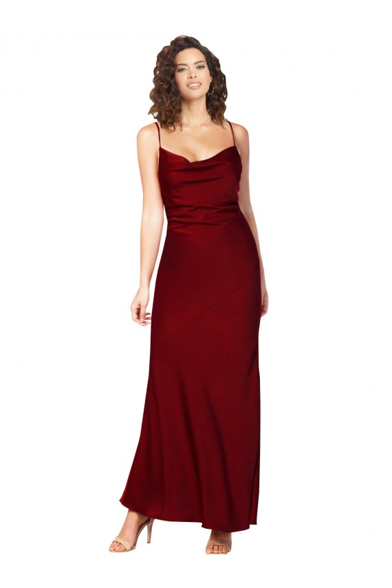 Cheap Sleeveless Cowl Neck Silky Satin Burgundy Long Black Tie Formal Dress Canada