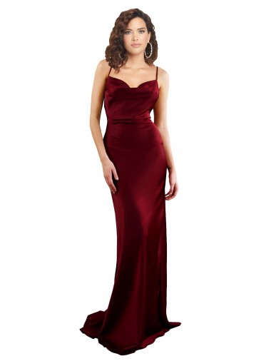 Cheap Sleeveless Cowl Neck Silky Satin Burgundy Long Formal Dress Canada