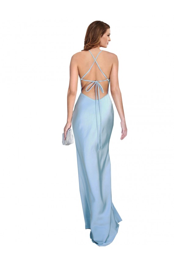 Cheap Sleeveless Cowl Neck Silky Satin Light Sky Blue Long Formal Dress Canada