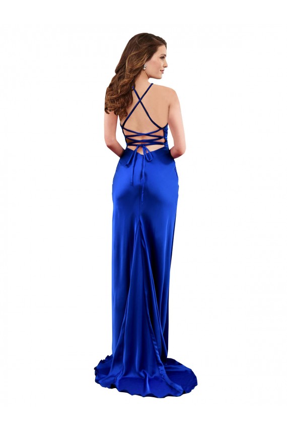 Cheap Sleeveless Cowl Neck Silky Satin Royal Blue Long Formal Dress Canada