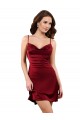 Cheap Sleeveless Cowl Neck Silky Satin Burgundy Midi Length Formal Dress Canada