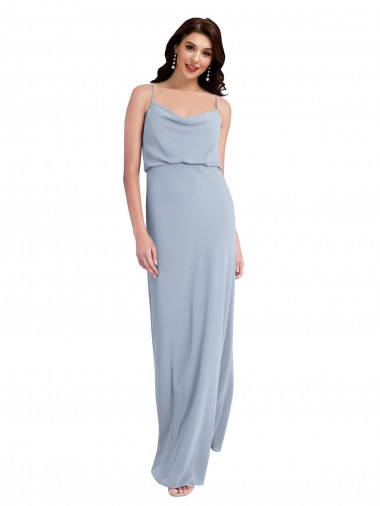 Cheap Sleeveless Cowl Neck Stretch Crepe Smoke Blue Long Formal Dress Canada