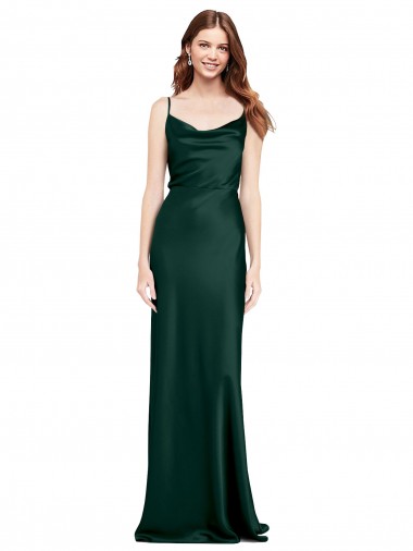 Cheap Sleeveless Cowl Neck Stretch Satin Hunter Long Black Tie Formal Dress Canada