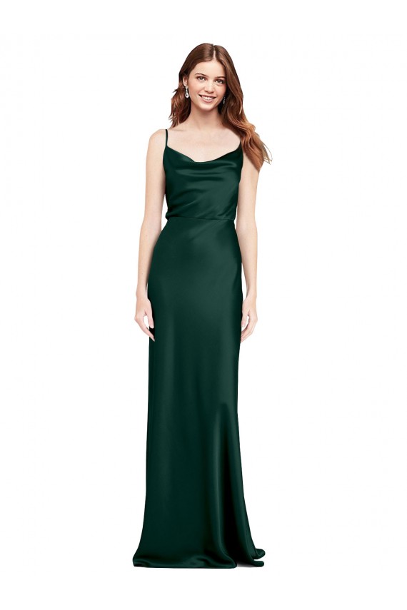 Cheap Sleeveless Cowl Neck Stretch Satin Hunter Long Black Tie Formal Dress Canada