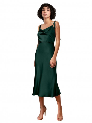 Cheap Sleeveless Cowl Neck Stretch Satin Hunter Midi Length Black Tie Formal Dress Canada