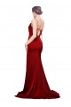 Cheap Sleeveless Cowl Neck Stretch Satin Burgundy Sweep Train Black Tie Formal Dress Canada