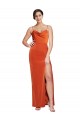 Cheap Sleeveless Cowl Neck Stretch Satin Rust Sweep Train Formal Dress Canada