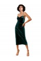 Cheap Sleeveless Cowl Neck Stretch Velvet Dark Green Midi Length Formal Dress Canada