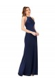 Cheap Sleeveless High Neck Silky Satin Sapphire Sheath Long Formal Dress Canada