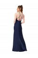 Cheap Sleeveless High Neck Silky Satin Sapphire Sheath Long Formal Dress Canada