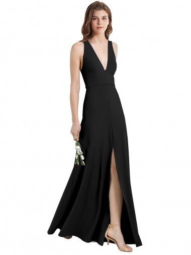 Cheap Sleeveless High Neck Stretch Crepe Black Sheath Long Formal Dress Canada