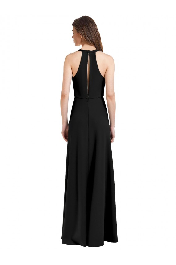 Cheap Sleeveless High Neck Stretch Crepe Black Sheath Long Formal Dress Canada