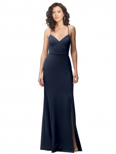 Cheap Sleeveless High Neck Stretch Crepe Dark Navy Long Formal Dresses Canada