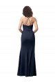 Cheap Sleeveless High Neck Stretch Crepe Dark Navy Long Formal Dresses Canada