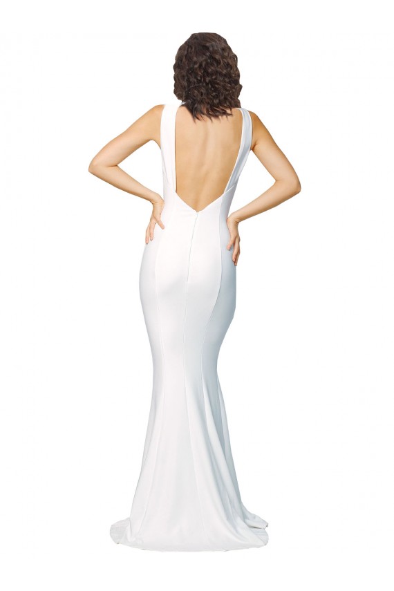 Cheap Sleeveless High Neck Stretch Crepe Ivory Long Formal Dress Canada