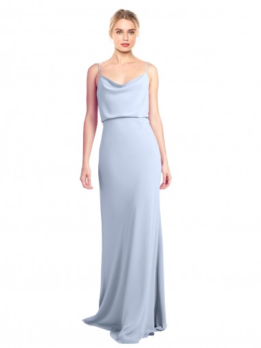 Cheap Sleeveless High Neck Stretch Crepe Light Sky Blue Sheath Long Formal Dress Canada