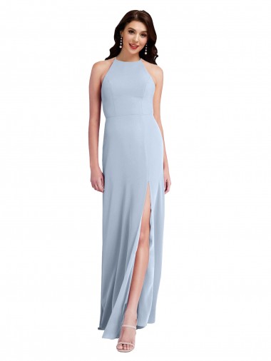 Cheap Sleeveless High Neck Stretch Crepe Light Sky Blue Sheath Long Formal Dresses Canada