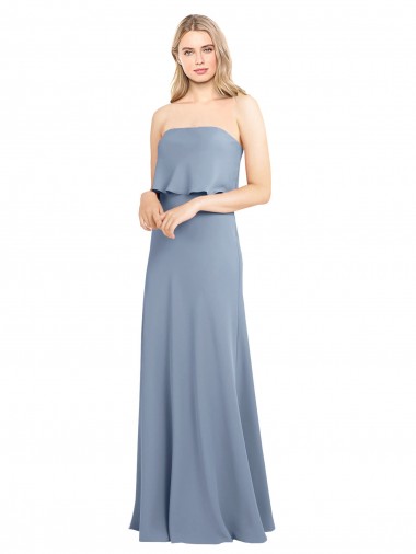 Cheap Sleeveless High Neck Stretch Crepe Smoke Blue Long Formal Dress Canada