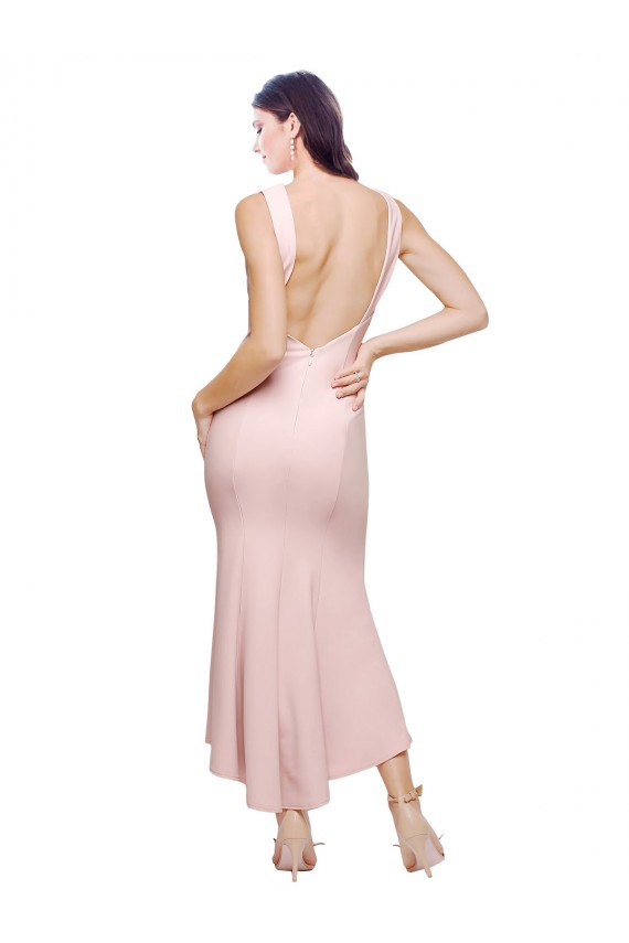 Cheap Sleeveless High Neck Stretch Crepe Pink Midi Length High Low Formal Dress Canada