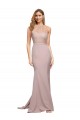 Cheap Sleeveless High Neck Stretch Crepe Dusty Pink Sweep Train Formal Dress Canada