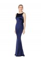 Cheap Sleeveless High Neck Stretch Satin Dark Navy Long Formal Dress Canada