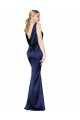 Cheap Sleeveless High Neck Stretch Satin Dark Navy Long Formal Dress Canada