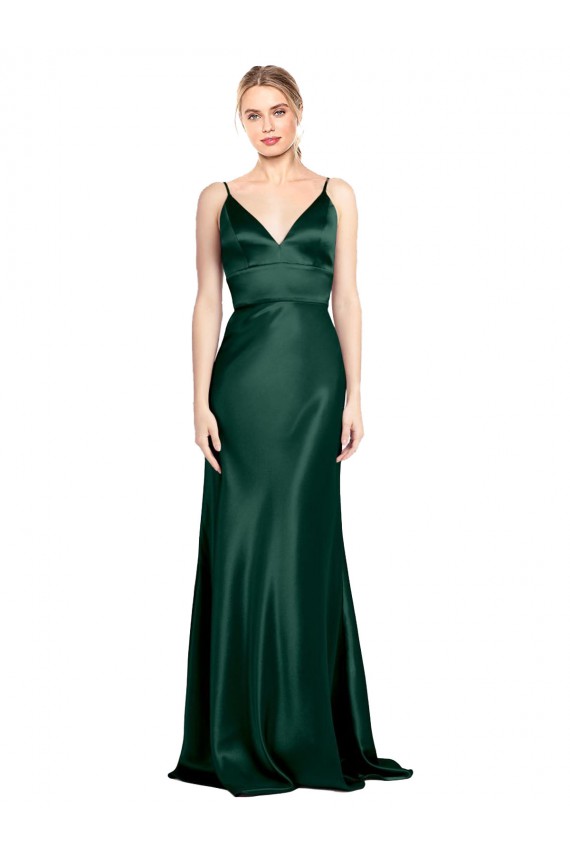 Cheap Sleeveless High Neck Stretch Satin Hunter Long Formal Dress Canada