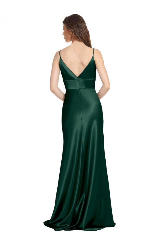 Cheap Sleeveless High Neck Stretch Satin Hunter Long Formal Dress Canada