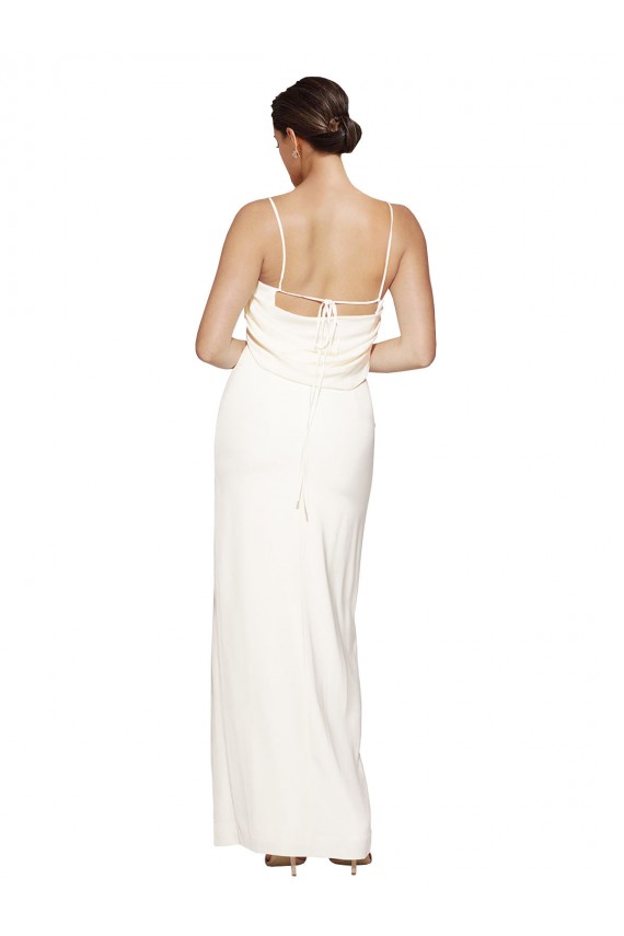 Cheap Sleeveless High Neck Stretch Satin Ivory Long Formal Dress Canada