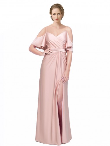 Cheap Cold Shoulder Off the Shoulder Silky Satin Long Formal Dress Canada