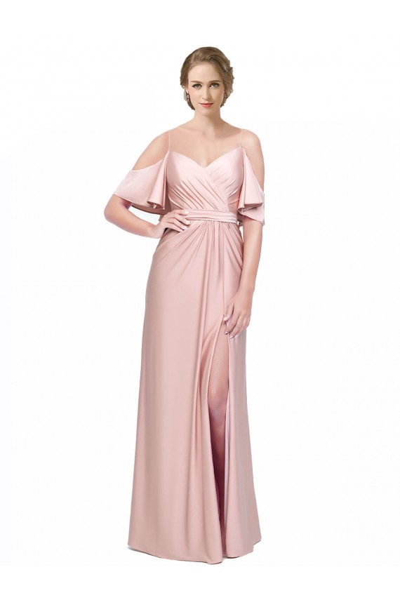 Cheap Cold Shoulder Off the Shoulder Silky Satin Long Formal Dress Canada