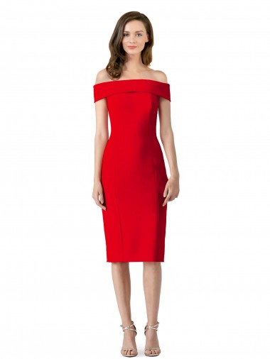 Cheap Sleeveless Off the Shoulder Stretch Crepe Red Cocktail Length Formal Dress Canada