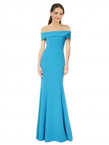 Cheap Sleeveless Off the Shoulder Stretch Crepe Peacock Blue Long Formal Dress Canada