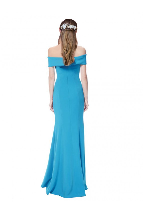Cheap Sleeveless Off the Shoulder Stretch Crepe Peacock Blue Long Formal Dress Canada