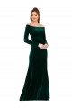 Cheap Long Sleeves Off the Shoulder Stretch Velvet Dark Green Long Formal Dress Canada