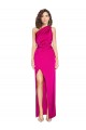 Cheap Sleeveless One Shoulder Silky Satin Fuchsia Long Formal Dress Canada
