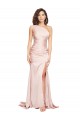 Cheap Sleeveless One Shoulder Silky Satin Pink Long Black Tie Formal Dress Canada