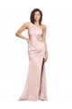 Cheap Sleeveless One Shoulder Silky Satin Pink Long Formal Dress Canada