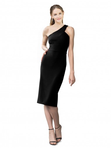 Cheap Sleeveless One Shoulder Stretch Crepe Black Cocktail Length Formal Dress Canada