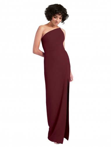 Cheap Sleeveless One Shoulder Stretch Crepe Burgundy Gold Long Formal Dress Canada