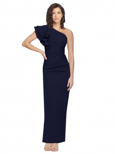 Cheap Sleeveless One Shoulder Stretch Crepe Dark Navy Sheath Long Formal Dress Canada