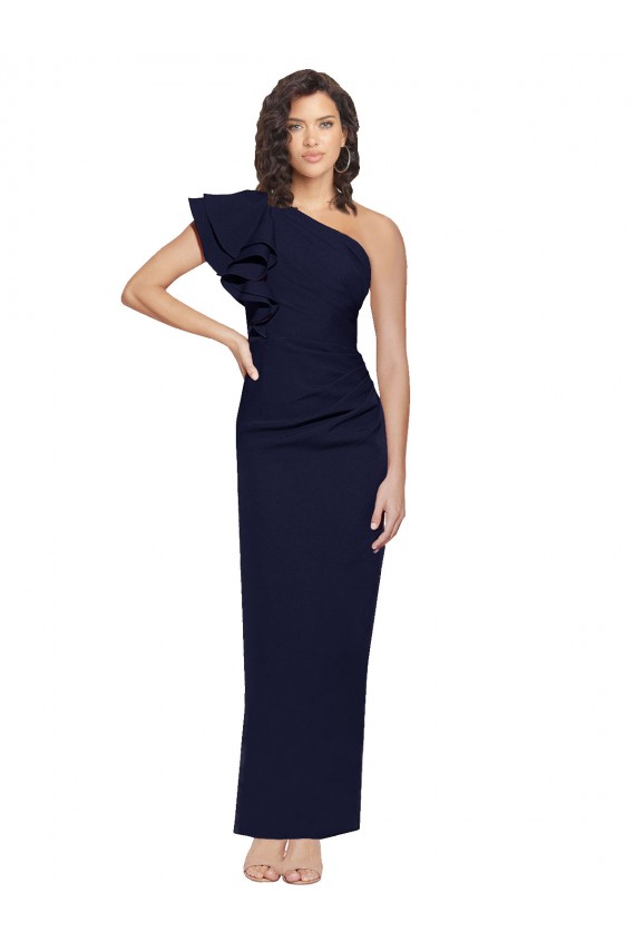 Cheap Sleeveless One Shoulder Stretch Crepe Dark Navy Sheath Long Formal Dress Canada