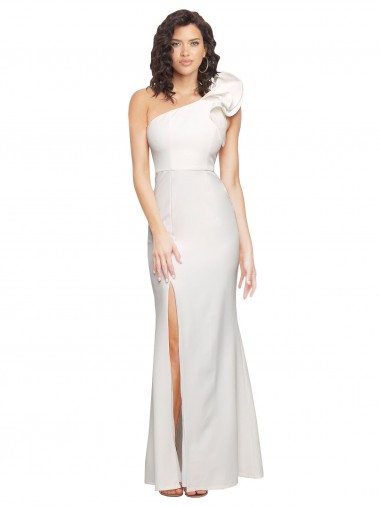 Cheap Sleeveless One Shoulder Stretch Crepe Ivory Long Formal Dress Canada