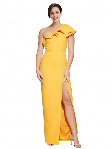 Cheap Sleeveless One Shoulder Stretch Crepe Saffron Long Formal Dress Canada