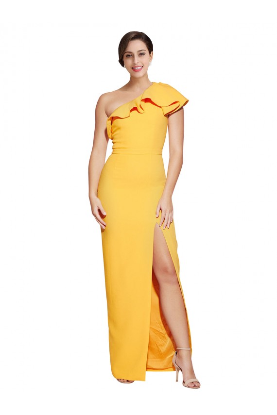 Cheap Sleeveless One Shoulder Stretch Crepe Saffron Long Formal Dress Canada