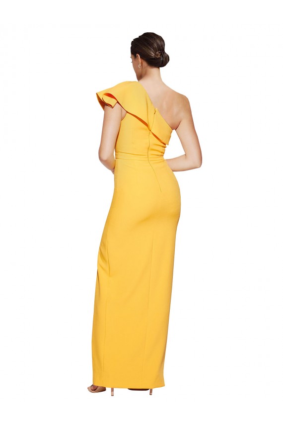 Cheap Sleeveless One Shoulder Stretch Crepe Saffron Long Formal Dress Canada