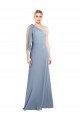 Cheap Flutter Sleeves One Shoulder Stretch Crepe Smoke Blue Long Formal Dress Canada